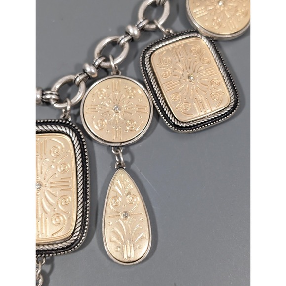 Chicos Reversible Golden Silver Tone Textured Bib Statement Necklace 22 in - Picture 6 of 11